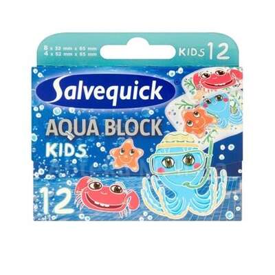 $  Salvequick, AquaBlock Kids, Plastry, 12 sztuk - Długi termin ważności!