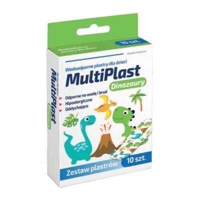 MultiPlast, Dinozaury Plastry wodoodporne dla dzieci, 10 sztuk - Długi termin ważności!