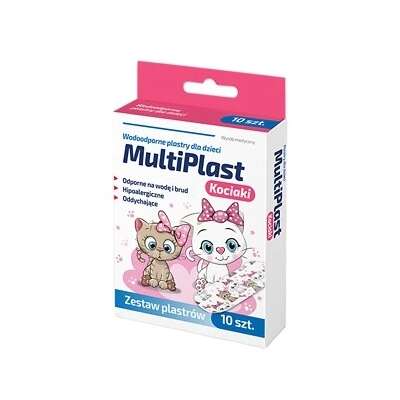 MultiPlast, Kociaki Plastry wodoodporne dla dzieci, 10 sztuk - Długi termin ważności!