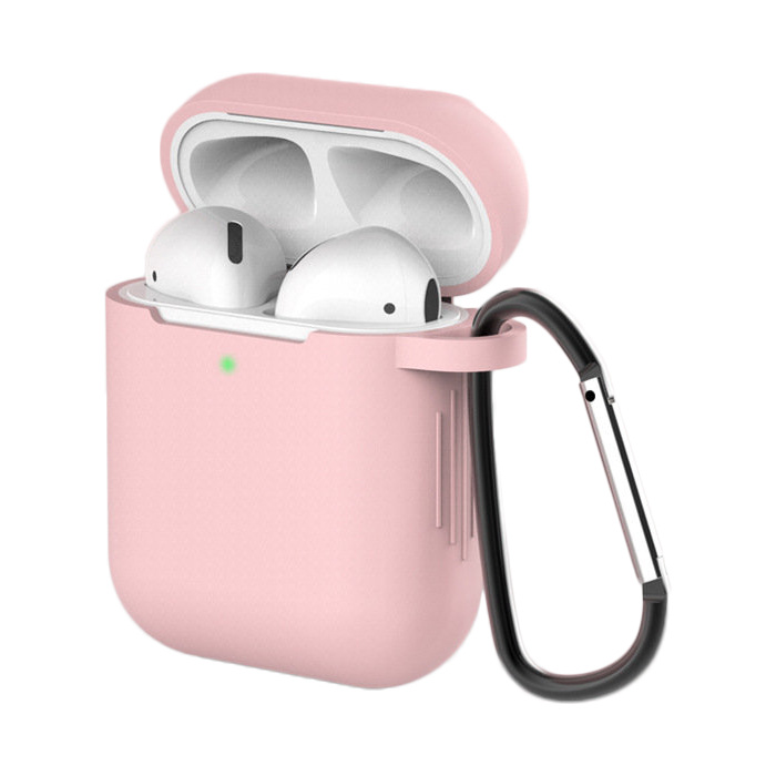 Silikonski mehki ovitek za AirPods 1/2 s karabinom - roza